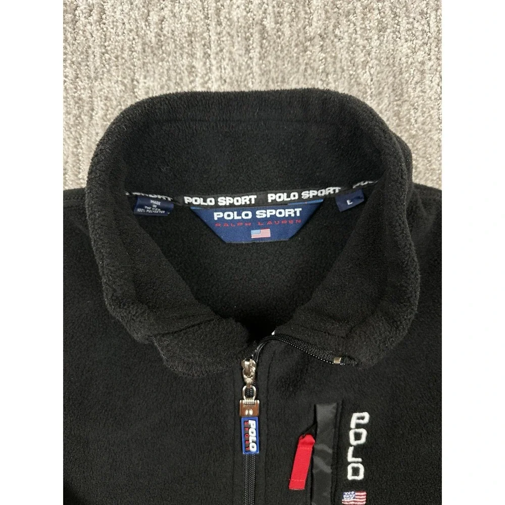 Vintage Polo Sport Ralph Lauren Quarter Zip Fleece Black Mens Large Made In USA